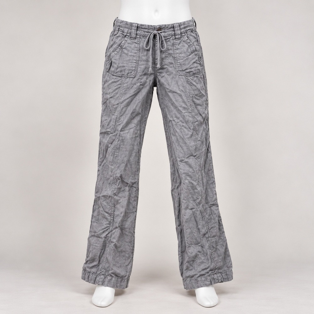 New York & Company Linen Blend Pants Womens Small Gray Drawstring Casual WideLeg